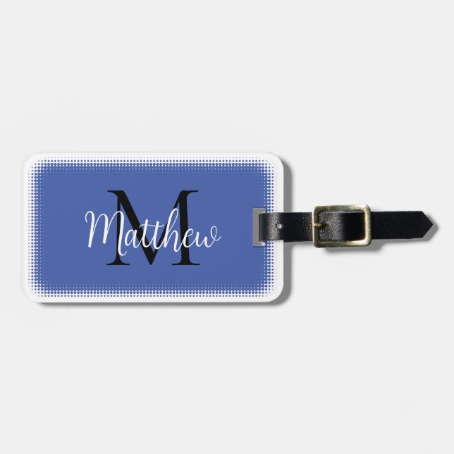 Étiquette À Bagage Étiquette Monogramme Nom personnalisé initial Bleu (Devant horizontal)