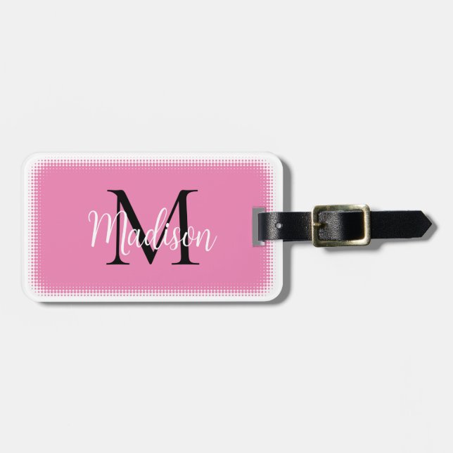 Étiquette À Bagage Étiquette Monogramme Nom personnalisé initial Pink (Devant horizontal)