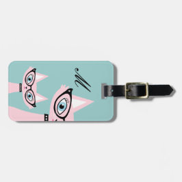 Étiquette À Bagage Étiquette Monogramme Retro Pink Chat