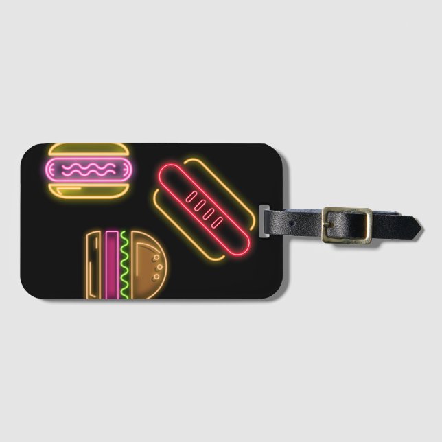 Étiquette À Bagage Étiquette Neon Style Hotdog Hamburger Bagage (Devant Horizontal)