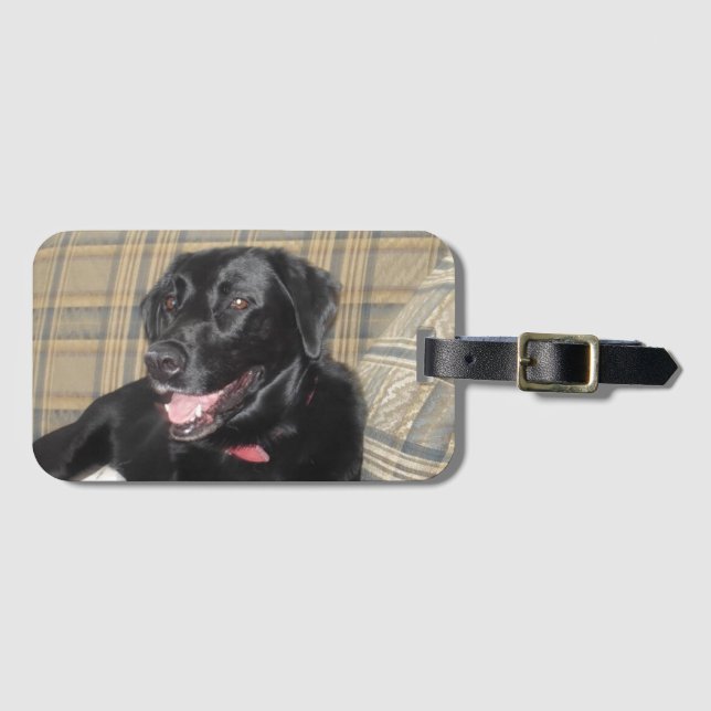 Étiquette À Bagage Étiquette noire de bagage de Labrador avec la (Devant Horizontal)