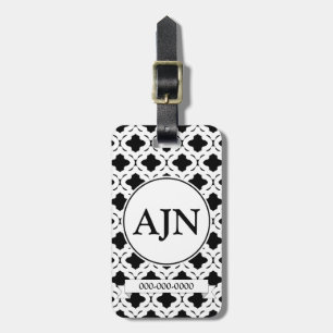 Étiquette À Bagage Étiquette noire et blanche de bagage de monogramme