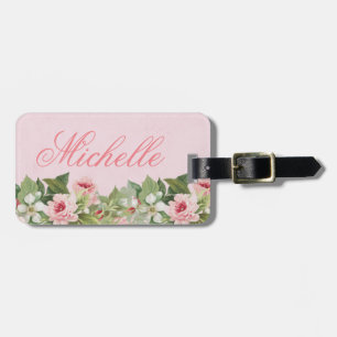 Étiquette À Bagage Étiquette nommée florale élégante de bagage avec