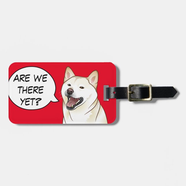 Étiquette À Bagage Étiquette personnalisable de chien crémeux heureux (Devant horizontal)