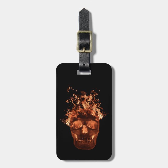 Étiquette À Bagage Étiquette personnalisée pour le crâne de la flamme (Devant Vertical)