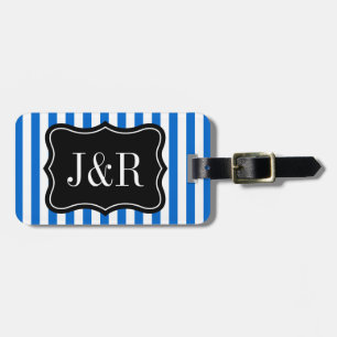 Étiquette À Bagage Étiquette rayée bleue et blanche personnalisée de