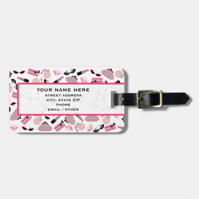 Étiquette À Bagage Étiquette rose Girly de bagage d'accessoires (Devant horizontal)