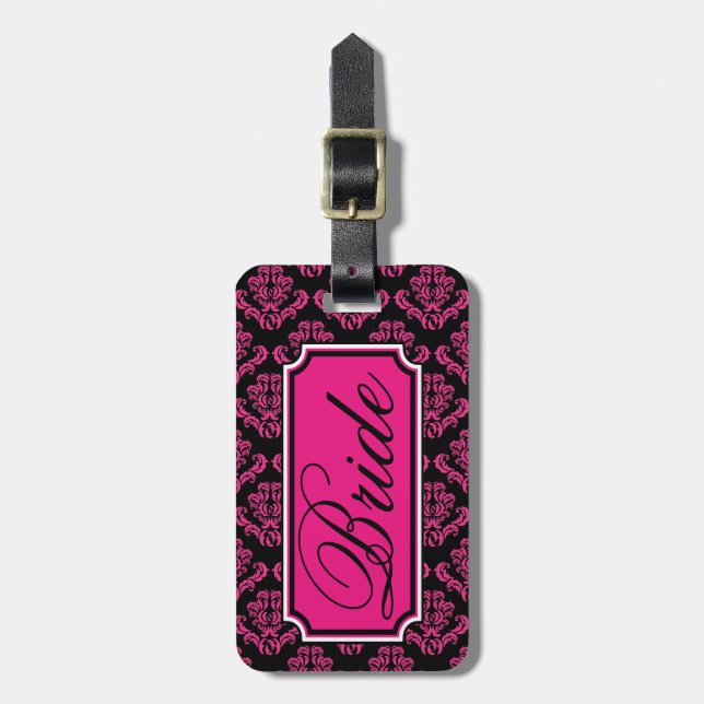 Étiquette À Bagage Étiquette rose personnalisée de bagage de motif de (Devant Vertical)