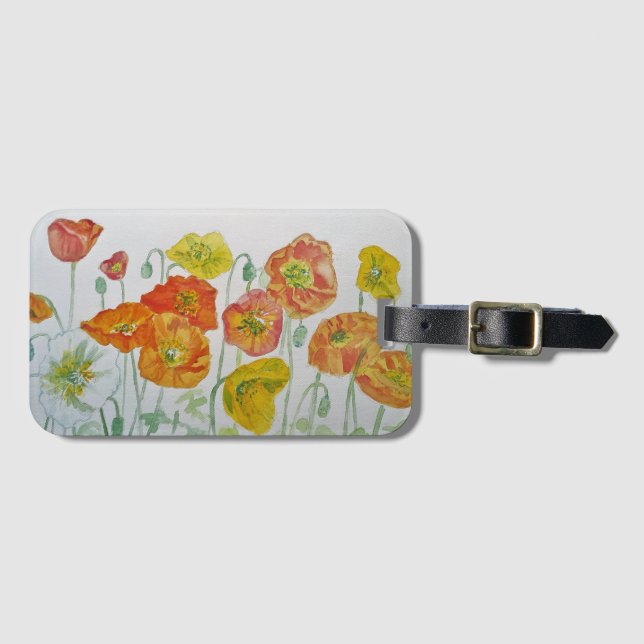 Étiquette À Bagage Étiquette rouge Fleur Floral Aquarelle Bagage (Devant Horizontal)