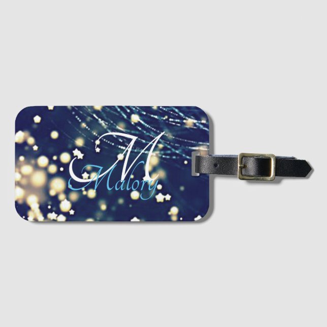 Étiquette À Bagage Étoiles mystiques Monogram Sparkle Personnalisé (Devant Horizontal)