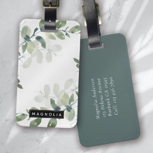 Étiquette À Bagage Eucalyptus Green Nom du monogramme personnalisé