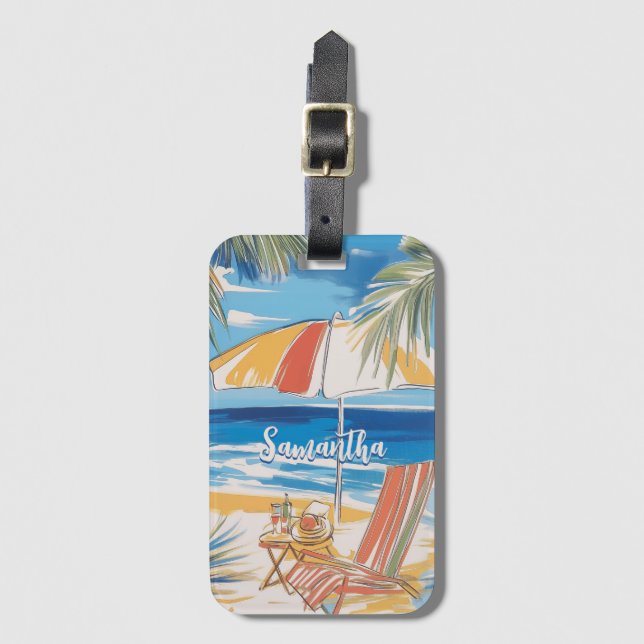 Étiquette À Bagage Évasion de plage tropicale - Été personnalisé (Devant Vertical)