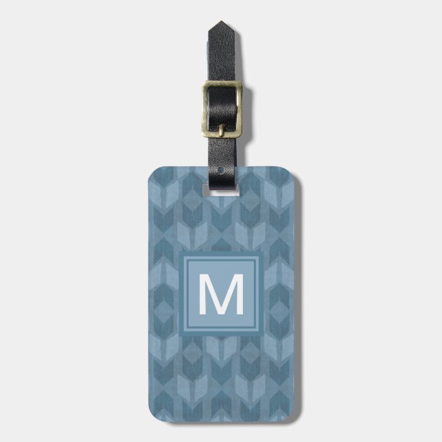 Étiquette À Bagage Extérieur Geo Step| Motif Flèche bleue (Devant Vertical)