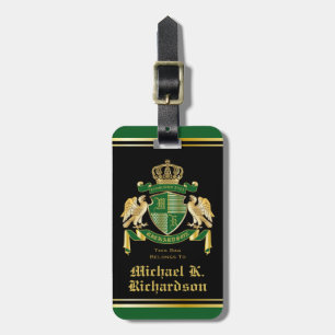 Étiquette À Bagage Faites votre propre blason Green Gold Eagle Emblem