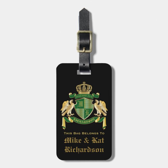 Étiquette À Bagage Faites votre propre blason Green Gold Eagle Emblem (Devant Vertical)