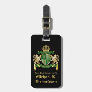 Étiquette À Bagage Faites votre propre blason Green Gold Lion Emblem