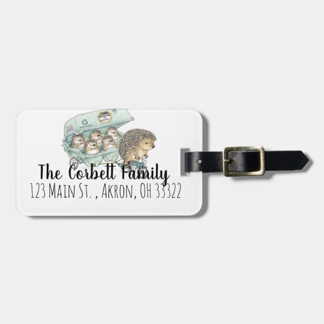 Étiquette À Bagage Famille de hérisson Whimsical personnalisable (Devant horizontal)