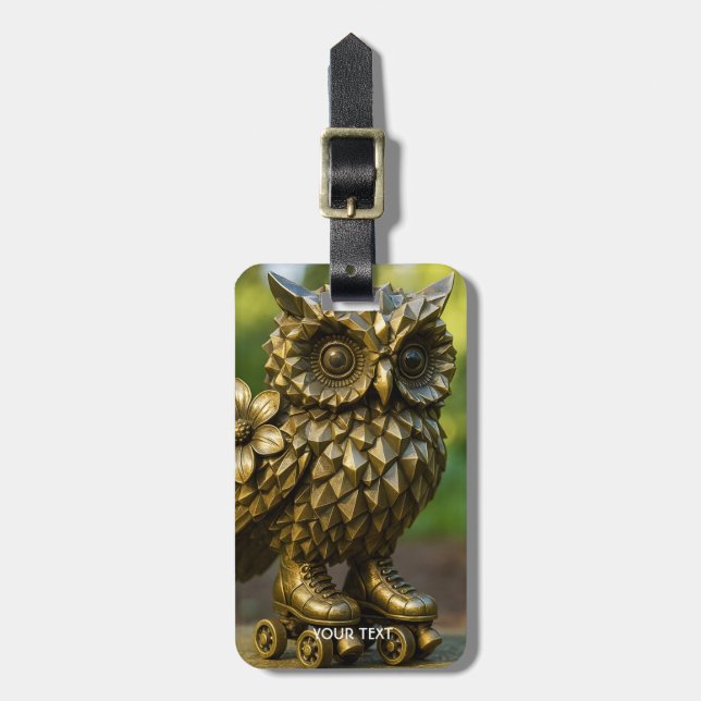 Étiquette À Bagage Fantasy Cute Brass Owl Skates (Devant Vertical)
