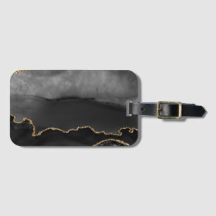 Étiquette À Bagage Fausse Agate Marbrée Grise Paillettes Dorées Pierr