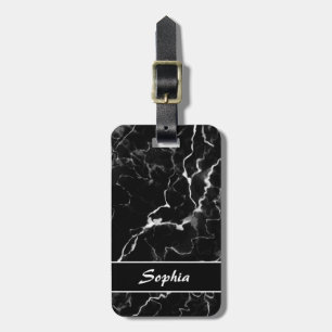 Étiquette À Bagage Faux Black Marble Texture Look Avec Texte Personna