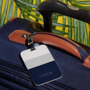 Étiquette À Bagage Faux Grey & Navy Revêtement en cuir