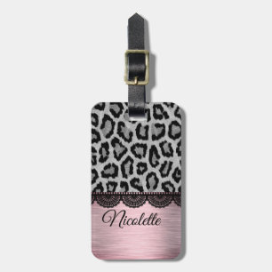 Étiquette À Bagage Faux Leopard et dentelle avec rose Blush Personnal