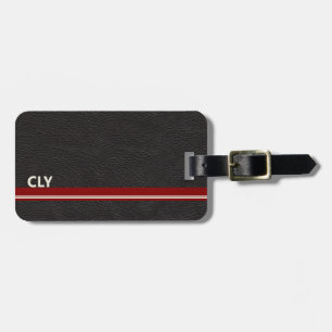 Étiquette À Bagage Faux Noir Cuir Monogramme Rouge foncé Barre
