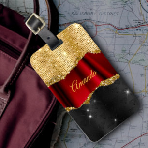 Étiquette À Bagage Faux Parties scintillant élégantes Red Gold noir m