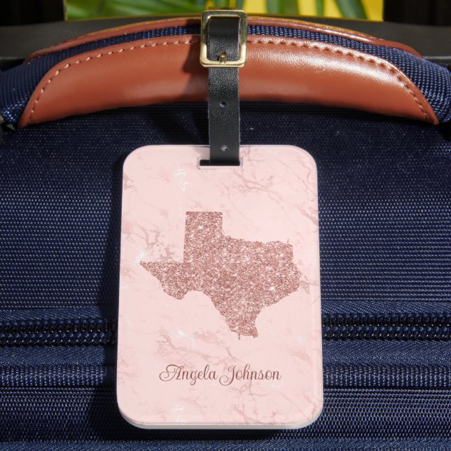 Étiquette À Bagage Faux Rose Gold Parties scintillant Texas Marble (Insitu Rectoal 2)