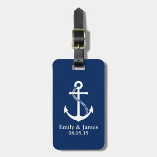 Étiquette À Bagage Faveur nautique de mariage d'Ancre de bleu marine