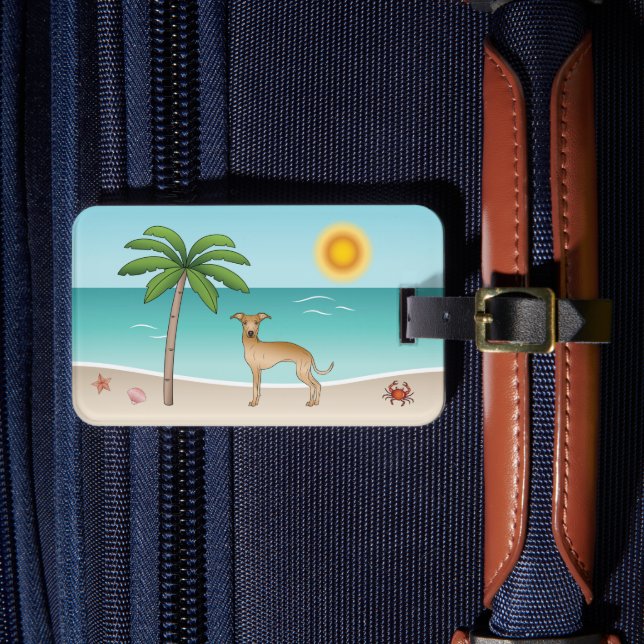 Étiquette À Bagage Fawn Italien Greyhound À Tropical Summer Beach (Insitu Rectoal 4)