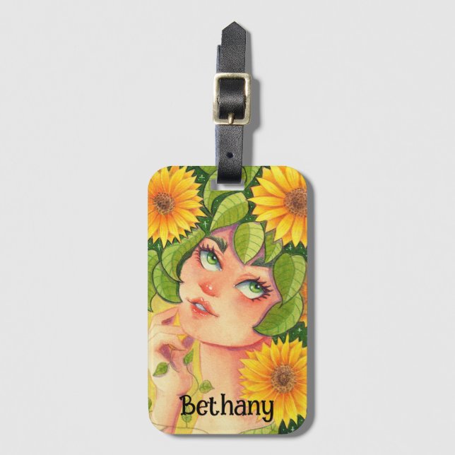 Étiquette À Bagage Fée de tournesol personnalisée (Devant Vertical)