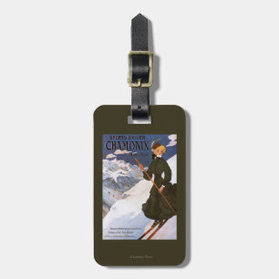 Étiquette À Bagage Femme en affiche verte de ski