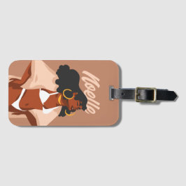 Étiquette À Bagage Femme noire, Bikini blanc, Prêt plage