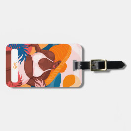 Étiquette À Bagage Femme Noire Courbe, Plage Vacances Prêt