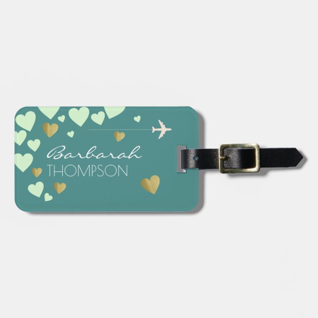 Étiquette À Bagage femme personnalisée & élégant amour bleu (Devant horizontal)