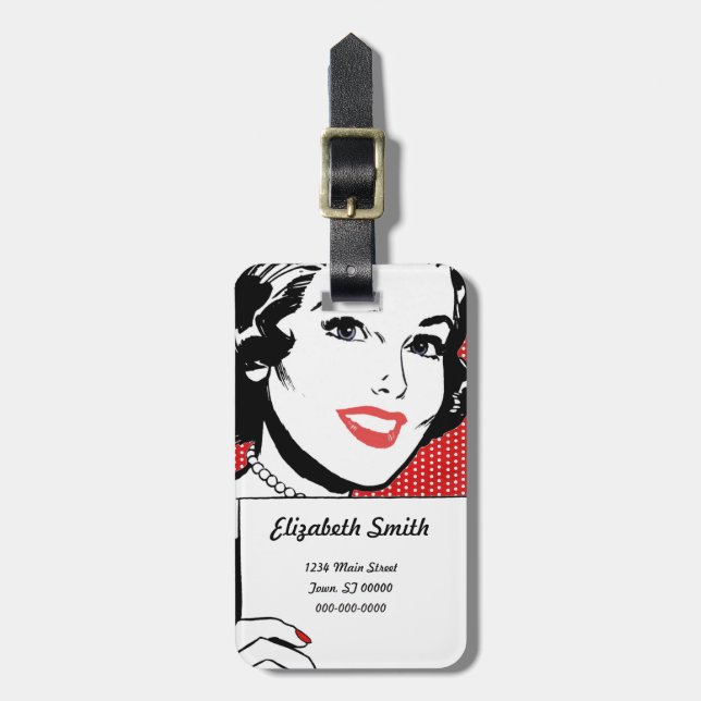 Étiquette À Bagage Femme rétro avec un signe (Devant Vertical)