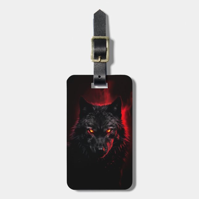 Étiquette À Bagage Fenrir - Loup noir aux yeux rouges (Devant Vertical)