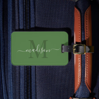 Étiquette À Bagage Fermer Couleur verte Personnalisée Initiale & Nom