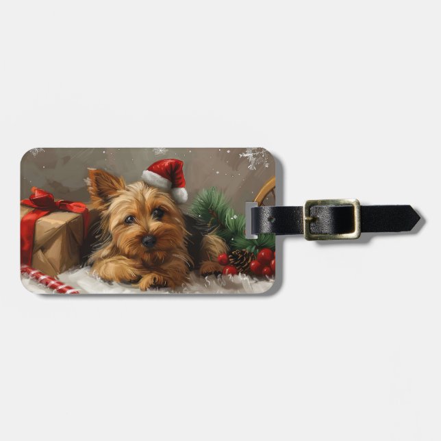 Étiquette À Bagage Festival de Noël du chien Terrier australien (Devant horizontal)