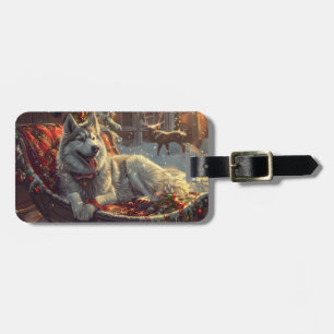 Étiquette À Bagage Festive de Noël de chien laphund finlandais