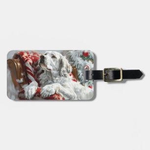 Étiquette À Bagage Festive de Noël de Chien Setter anglais