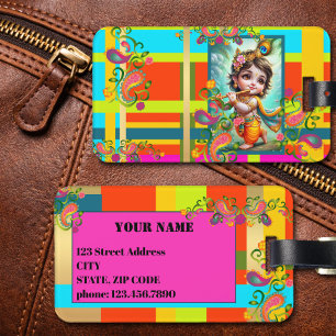 Étiquette À Bagage Fête colorée de l'art de Krishna bébé en Inde
