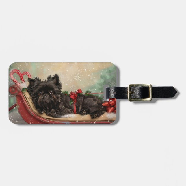 Étiquette À Bagage Fête de Noël du chien Affenpinscher (Devant horizontal)