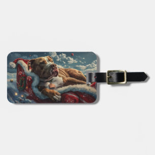 Étiquette À Bagage Fête de Noël du chien Pitbull
