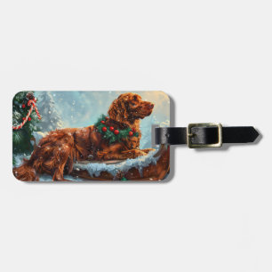 Étiquette À Bagage Fête de Noël du chien roux irlandais