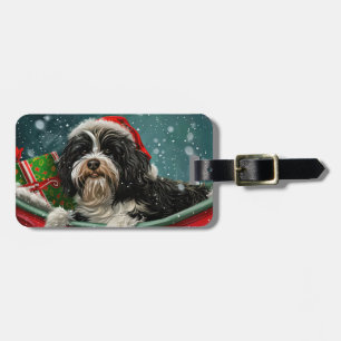 Étiquette À Bagage Fête de Noël du chien tibétain Terrier