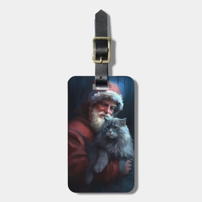 Étiquette À Bagage Fête du Père Noël du chat bleu russe (Devant Vertical)
