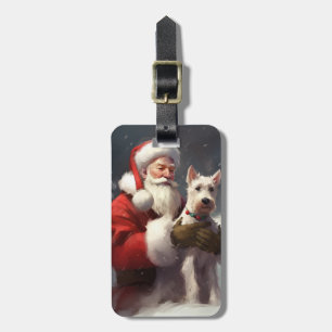 Étiquette À Bagage Fête Noël Festive du Père Noël Terrier du Père Noë