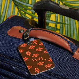Étiquette À Bagage Feuille rouge nom personnalisé brun